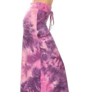 Rasblueberry Tie Dye Flare Hem Wide Band Pockets Maxi Skirt Large